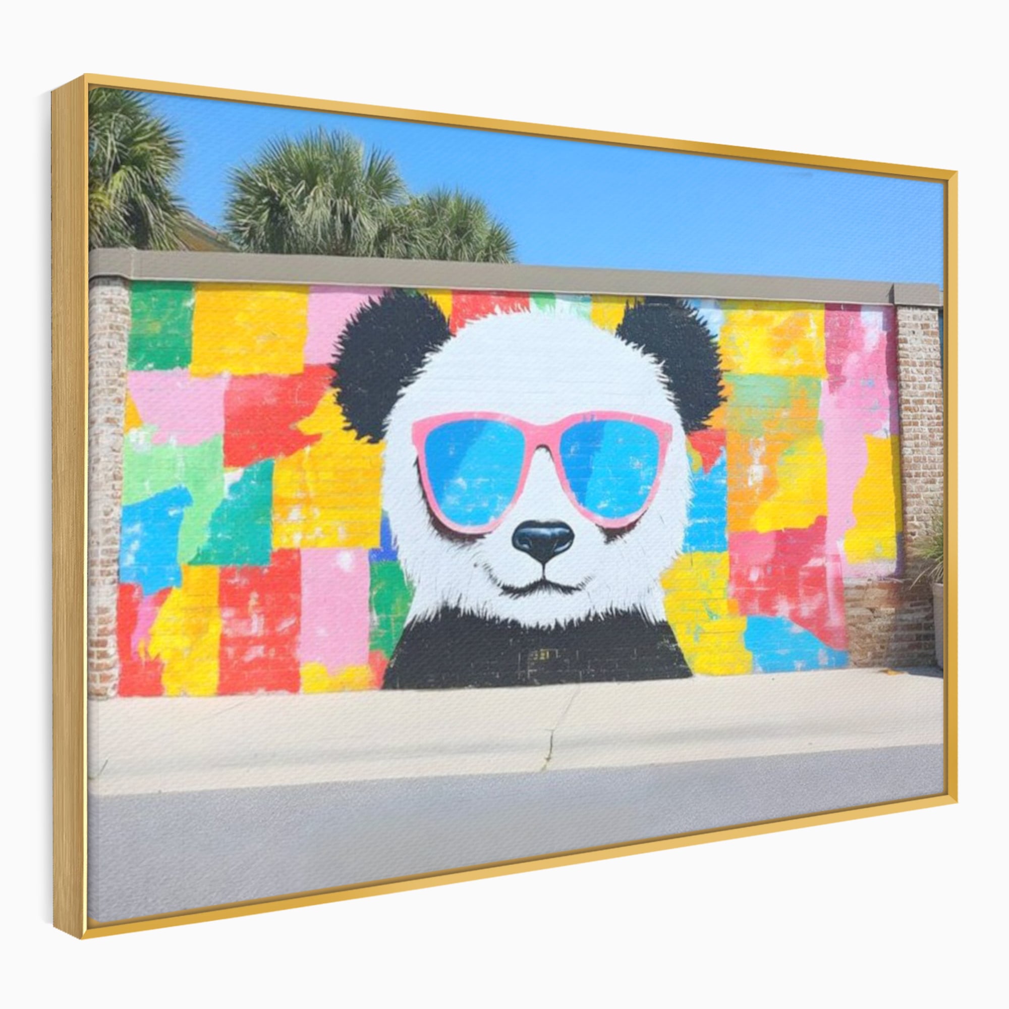 Tablou canvas cu tablou canvas cu panda grafitat, in rama de aluminiu auriu